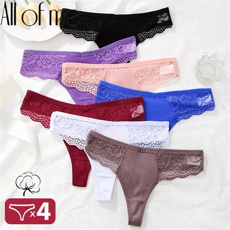 Pcs Set Sexy Women Cotton Panties Lace Thong Underwear For Female Intimates Lingerie T Back