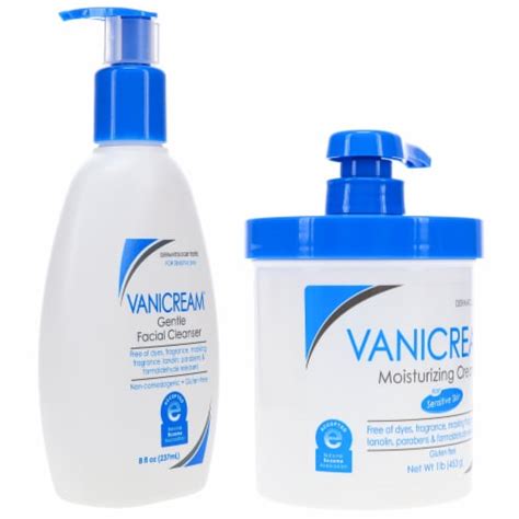 Vanicream Gentle Facial Cleanser 8 Oz And Skin Cream 16 Oz Combo Pack 24