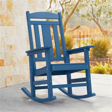 Lue Bona Navy Blue Plastic Adirondack Outdoor Rocking Chair Porch