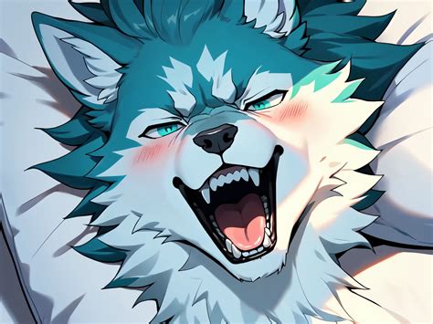 Anime wolf with open mouth and teeth wide open in bed - SeaArt AI