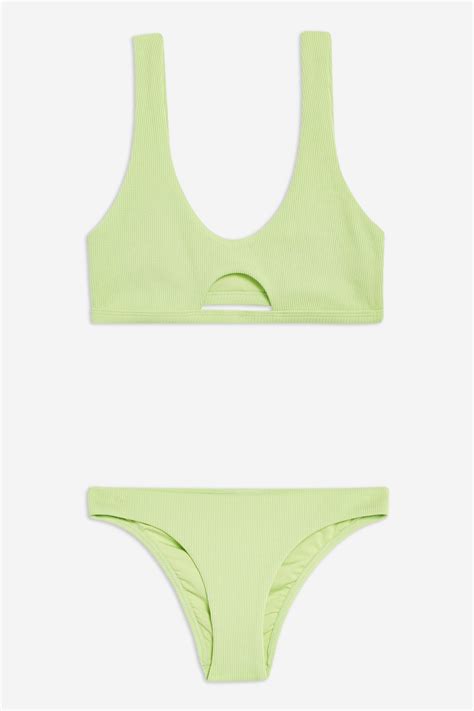 Neon Ribbed Bikini Set Cut Out Bikini High Leg Bikini Crop Top Bikini Floral Bikini Set