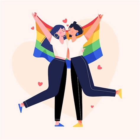 Free Vector Organic Flat Lesbian Couple With Lgbt Flag