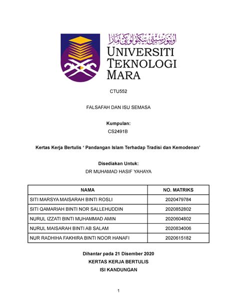 Group Assignment Kertas Kerja Ctu Falsafah Dan Isu Semasa Kumpulan