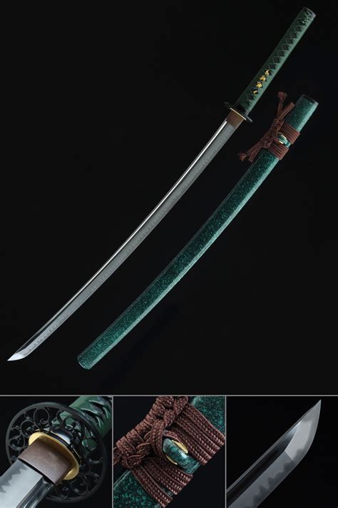 Green Katana Handmade Japanese Katana Sword With Dark Green Saya