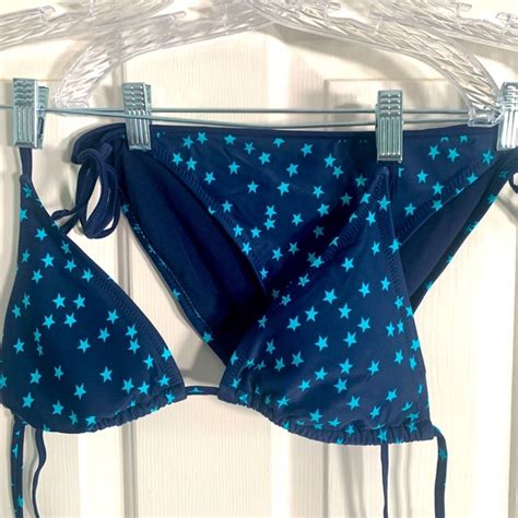Gapbody Swim Gapbody Star Triangle Piece Neck Tie Full Bikini Bottom Size M Blue Caribbean