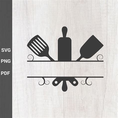 Baking Monogram Svg Flourish Kitchen Utensils Split Frame Etsy