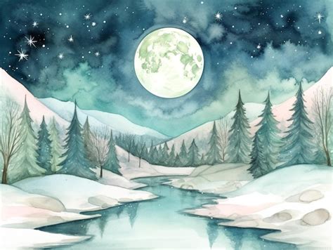 Premium AI Image | Watercolor illustration of a snowy landscape