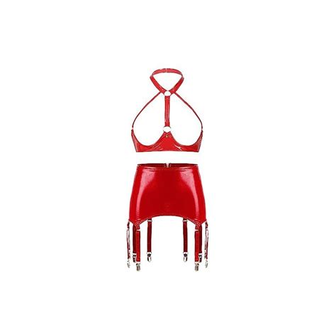 Freebily Completini Sexy Donna Completi Intimi Set Di Lingerie In Pelle Verniciata Wetlook