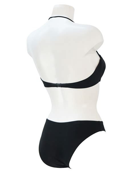 Black Strapless Bikini With Ruche Detail Removable Halterneck Strap S M Reign Vintage
