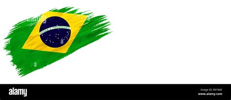 Brushes Painted Flag Hand Drawn Style Flag Of Brazil Isolated On White