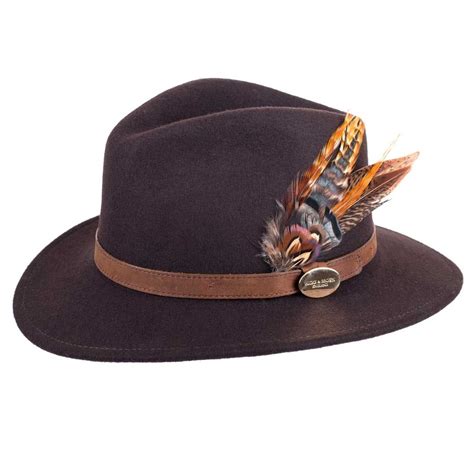 Hicks And Brown Ladies Suffolk Fedora Hat Gamebird Feather Dark Brow Brown Hats Fedora