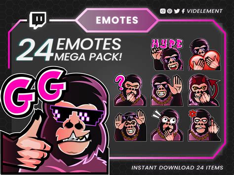 Twitch Gorilla Emote Twitch Emotes Twitch Sub Emotes Text Etsy Canada