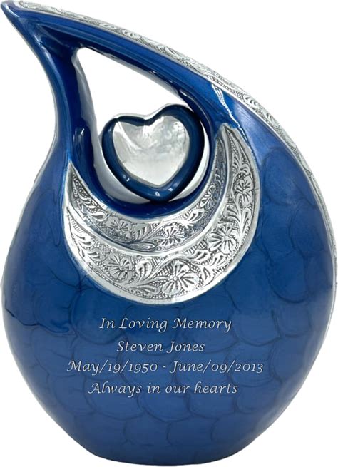 Elegant Blue Cremation Urn For Adult With Velvet Bag