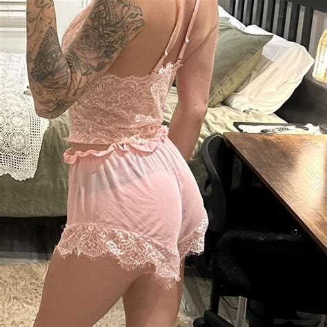 Pink Lace Lingerie Set Bra And Shorts Ruffle Depop