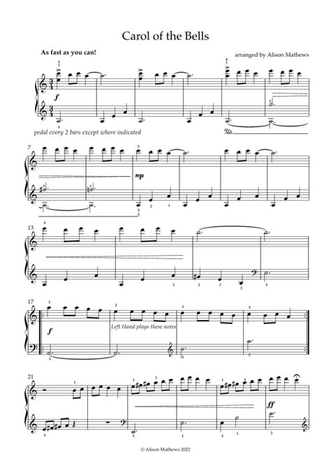 Carol Of The Bells Piano Solo Arr Alison Mathews By Mykola