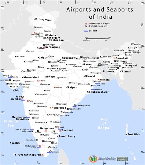 India airports and seaports map - Maps of India