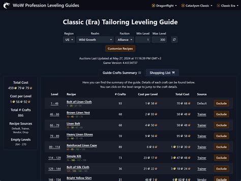 Wow Classic Tailoring Leveling Guide