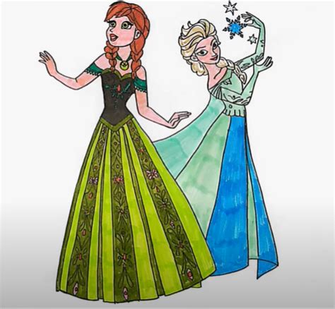 how to draw anna and elsa