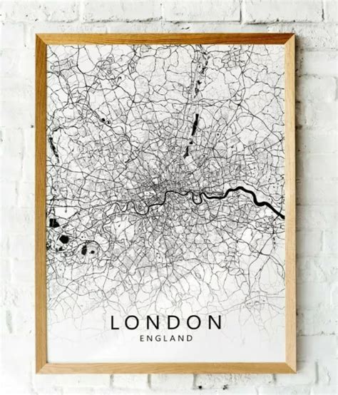 Monochrome London City Street Map Wall Art Print Black And White Map £3 99 Picclick Uk