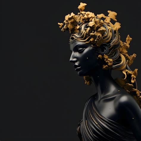 Premium AI Image | a black statue of a woman with gold leaves on her head.