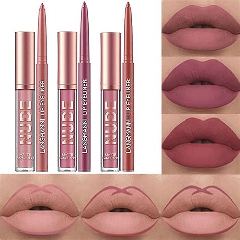 Pcs Matte Liquid Lipstick Lip Liner Set Velvety Nude Lipgloss Waterproof Non Stick Cup Not