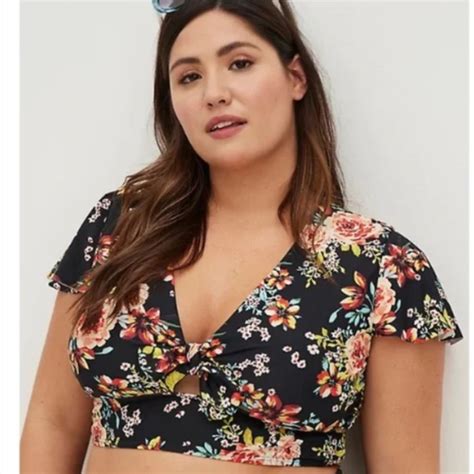 Torrid Swim New Torrid Wireless Black Floral Flutter Sleeve Bikini Top Poshmark