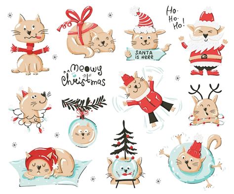 Premium Vector Christmas Themed Kitten Set