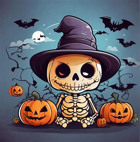 Lindo Esqueleto De Halloween Vector Premium