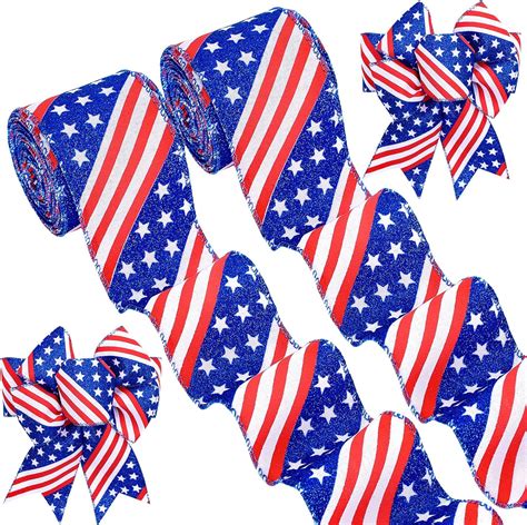 Amazon Whaline Patriotic Wired Edge Ribbon 2 Rolls Glitter Stars