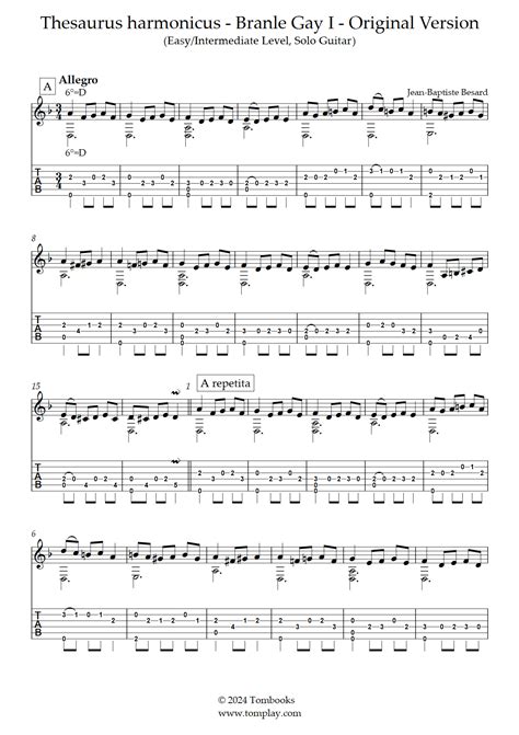 Thesaurus Harmonicus Branle Gay I Versi N Original Nivel F Cil Intermedio Guitarra Sola