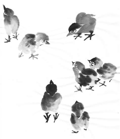 Barnyard Birds 1 Chicks Chinese Landscape Painting Chinese Brush