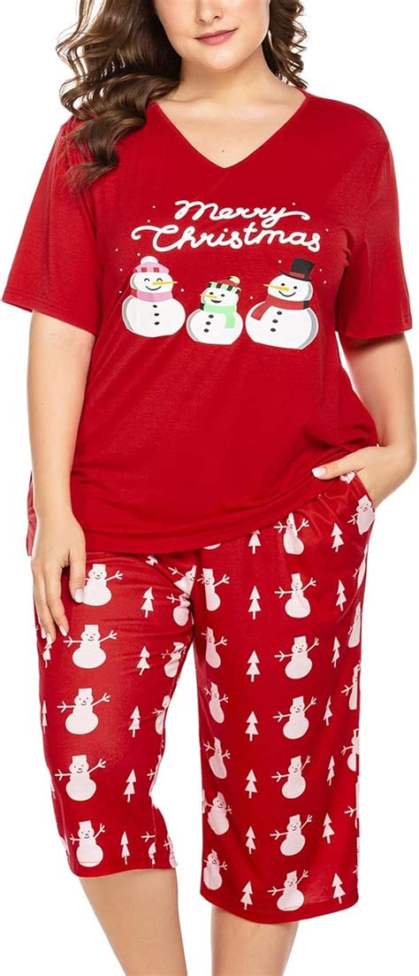 INVOLAND Women S Plus Size Pajama Set Capri Pajama Set Short Sleeve