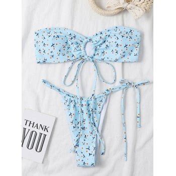 Emmiol Free Shipping 2025 Ditsy Floral Strapless Bikini Set Blue M In Bikini Sets Online Store