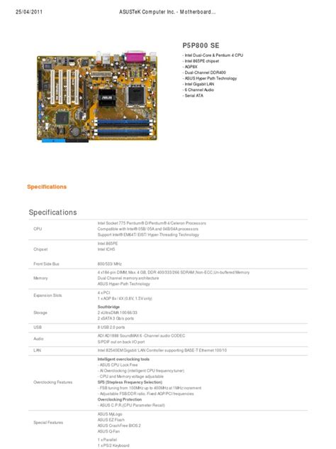 ASUSTeK Computer Inc. - Motherboards- ASUS P5P800 SE | Computer ...
