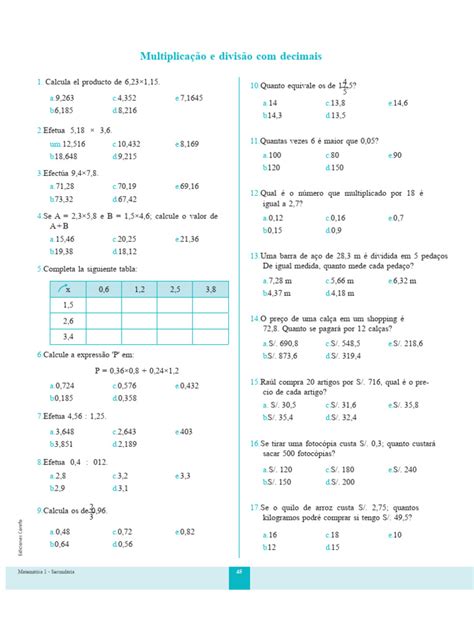Multiplicação E Divisão Com Números Decimais Exercícios - Fichas de Multiplicação e Divisão Decimais | PDF | Matemática | Aritmética