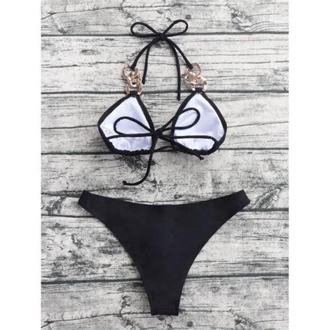 Nouveau maillot de bain bikini sexy deux pièces pour femmes avec coussin de poitrine Black