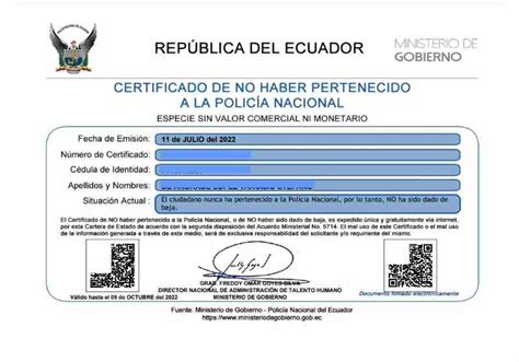 Certificado de no pertenecer a la Policía Nacional 2024