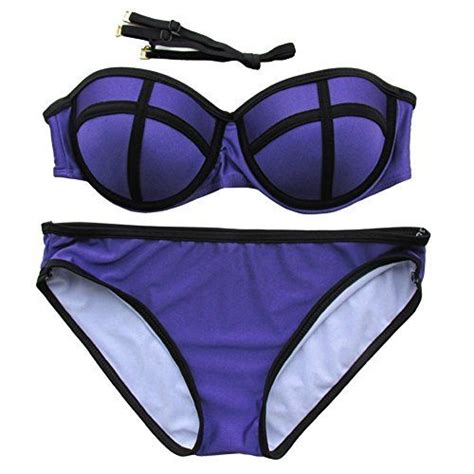 Rivoria Women S NEON Triangle Bandage Push Up Bikini Top Bottom Set
