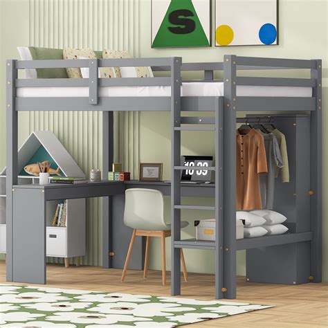 harper bright designs twin size loft bed  wardrobe  desk wood