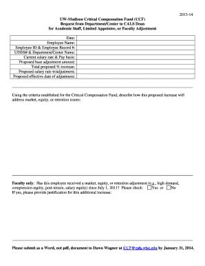 Fillable Online Cals Wisc Critical Compensation Fund Request Form Fax