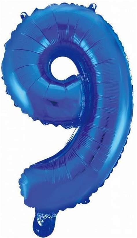 Folie Ballon Cijfer 9 Blauw 41cm Met Rietje Bol