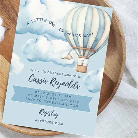 Hot Air Balloon Baby Shower Invitation Template Etsy