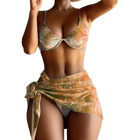 Vestitiy Bikini Sets For Women Digital Printing Mesh Three Piece Bikini