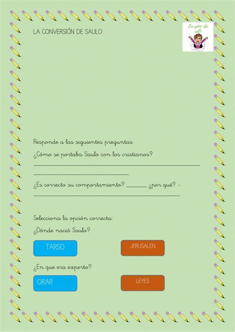 Saulo De Tarso Worksheet Saulo De Tarso Actividades Para