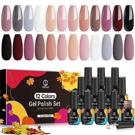 Mefa Gel Nail Polish Set Colors Fall Winter Nude Neutral Gel Polish Black White Nude Pink