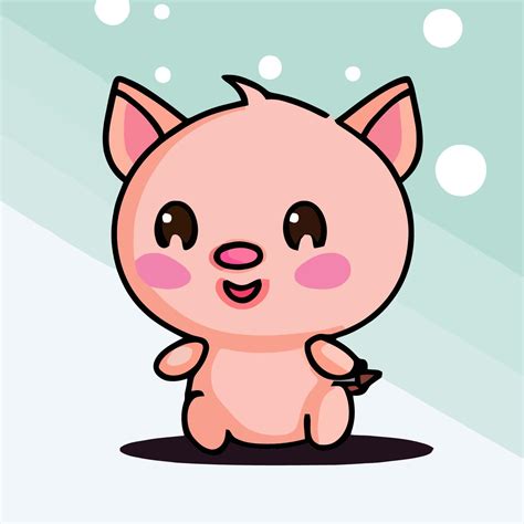 Cute Pig Illustration Pig Kawaii Chibi Vector Drawing Style Pig Cartoon