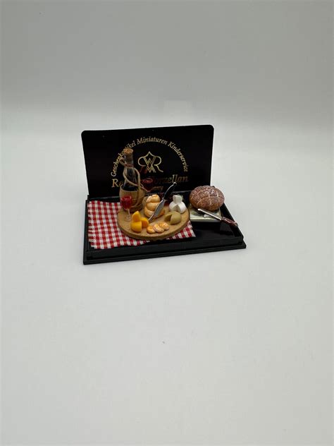 Miniature Dollhouse Scale Bread Wine And Cheese Set Reutter