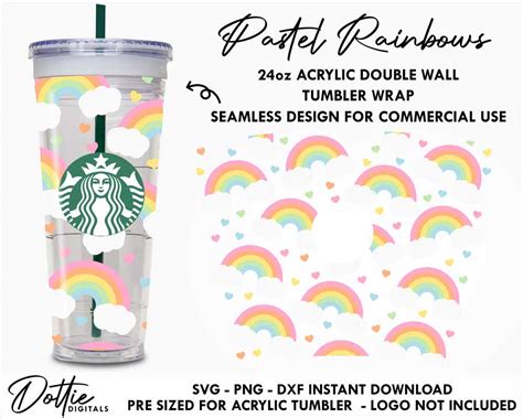 Dottie Digitals Rainbows With Clouds Starbucks Double Wall Acrylic Tumbler Svg Png Dxf Gay