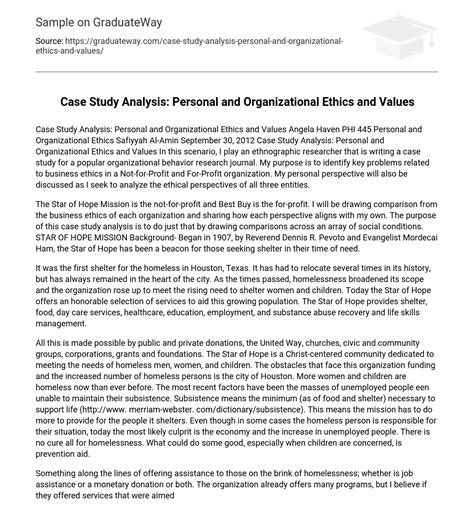 ⇉case Study Analysis Personal And Organizational Ethics And Values