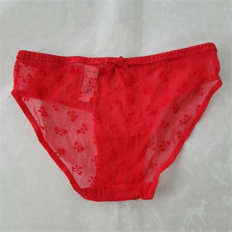 Victoria S Secret Intimates Sleepwear Nwt Victorias Secret Sheer Bikini Panties Red Bow Xs